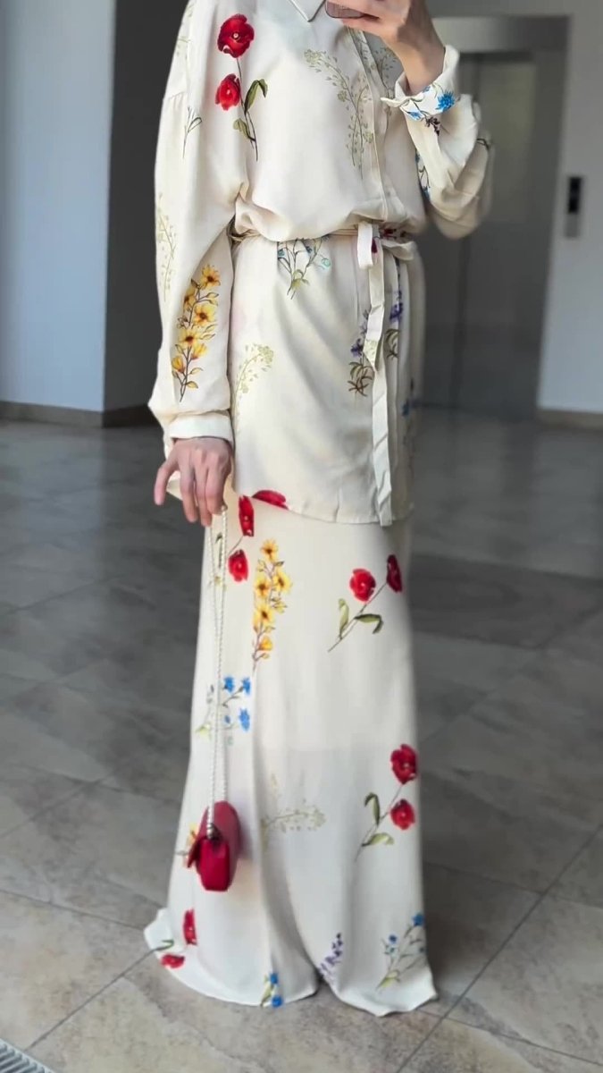 Lace - Up Thin Fashion Flower Print Dress Set.(MS082) - Mariam's Collection