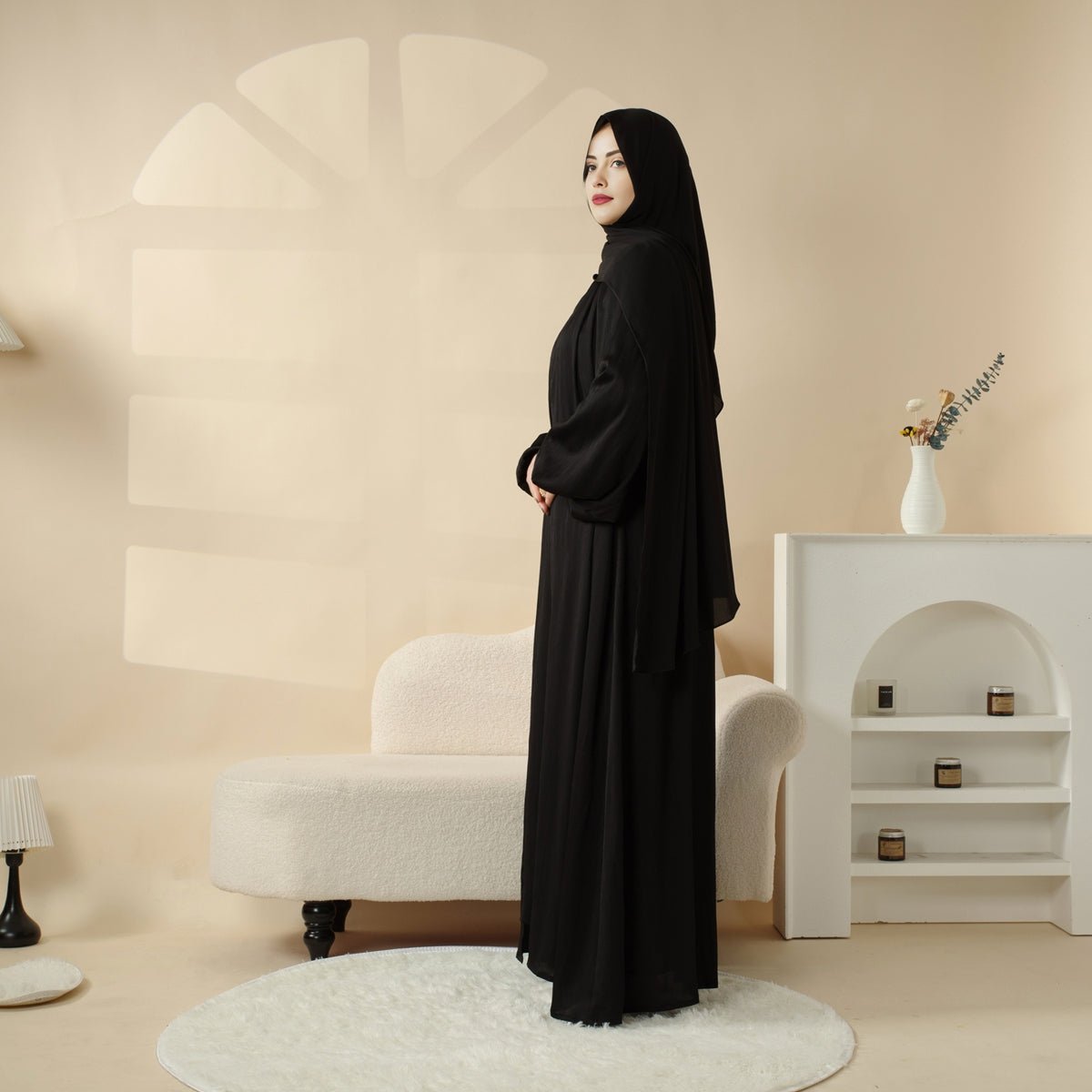Lantern Sleeve Abaya, 4 - Piece Set Large Pleated Sleeves Abaya (MOA084) - Mariam's Collection