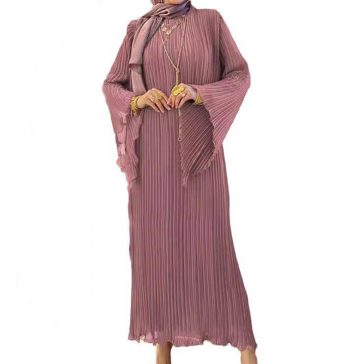 Lavender Dream Pleated Abaya | Modest Bell Sleeve Maxi Dress. (MA263) - Mariam's Collection