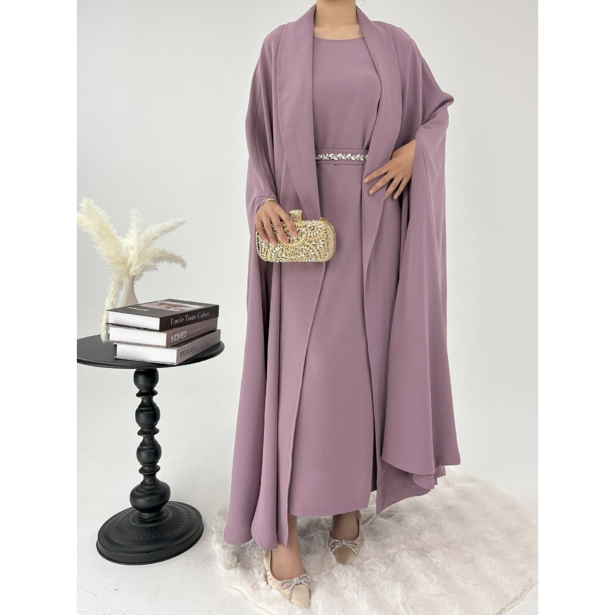 Lavender Slim Fit Maxi Dress | Casual Long Sleeve Dress with Belted Waist. (MOA167) - Mariam's Collection