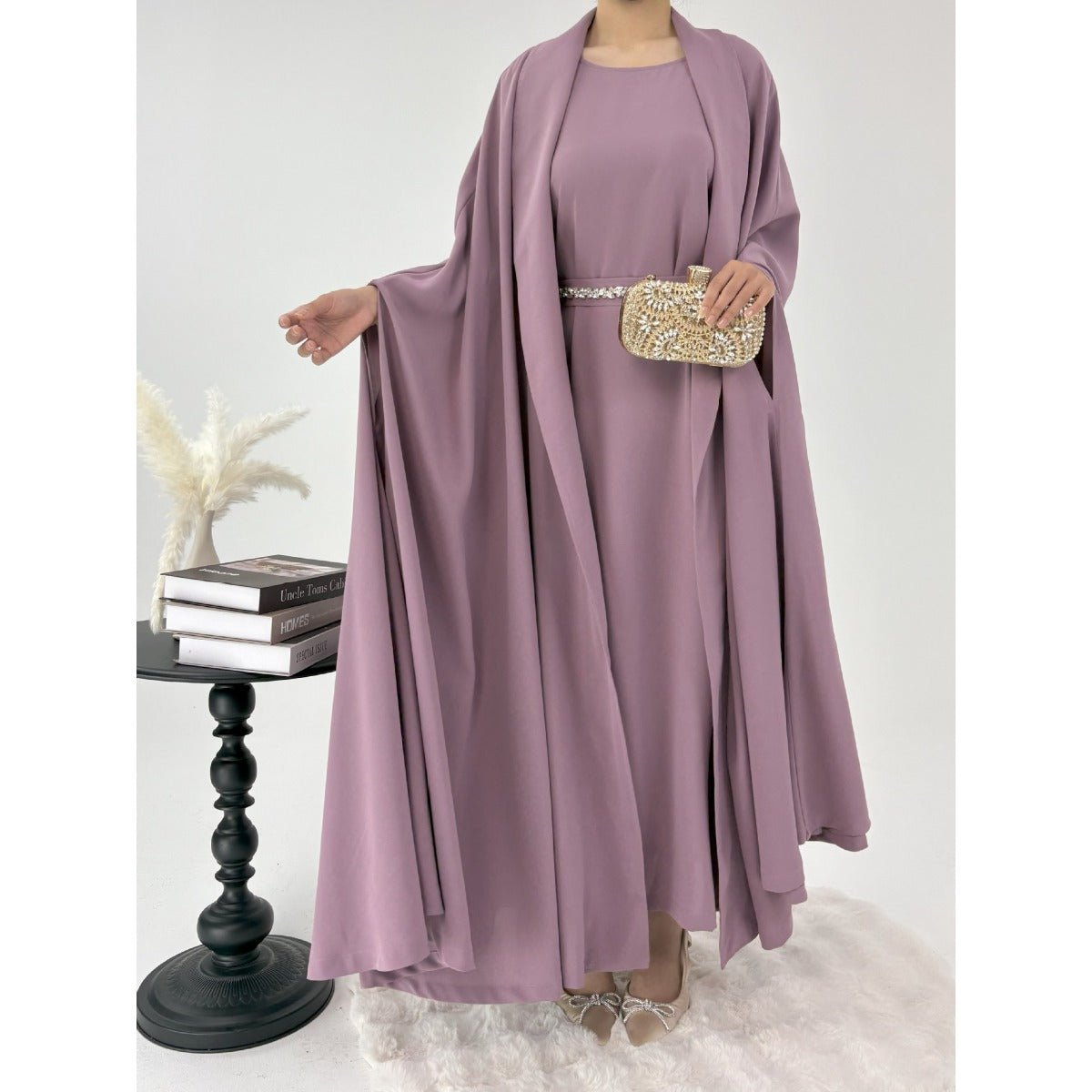 Lavender Slim Fit Maxi Dress | Casual Long Sleeve Dress with Belted Waist. (MOA167) - Mariam's Collection