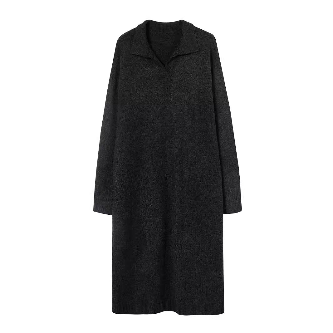 Lazy Style Polo Collar Knit Maxi Dress | Thick Sweater Base Layer Dress(MS157) - Mariam's Collection