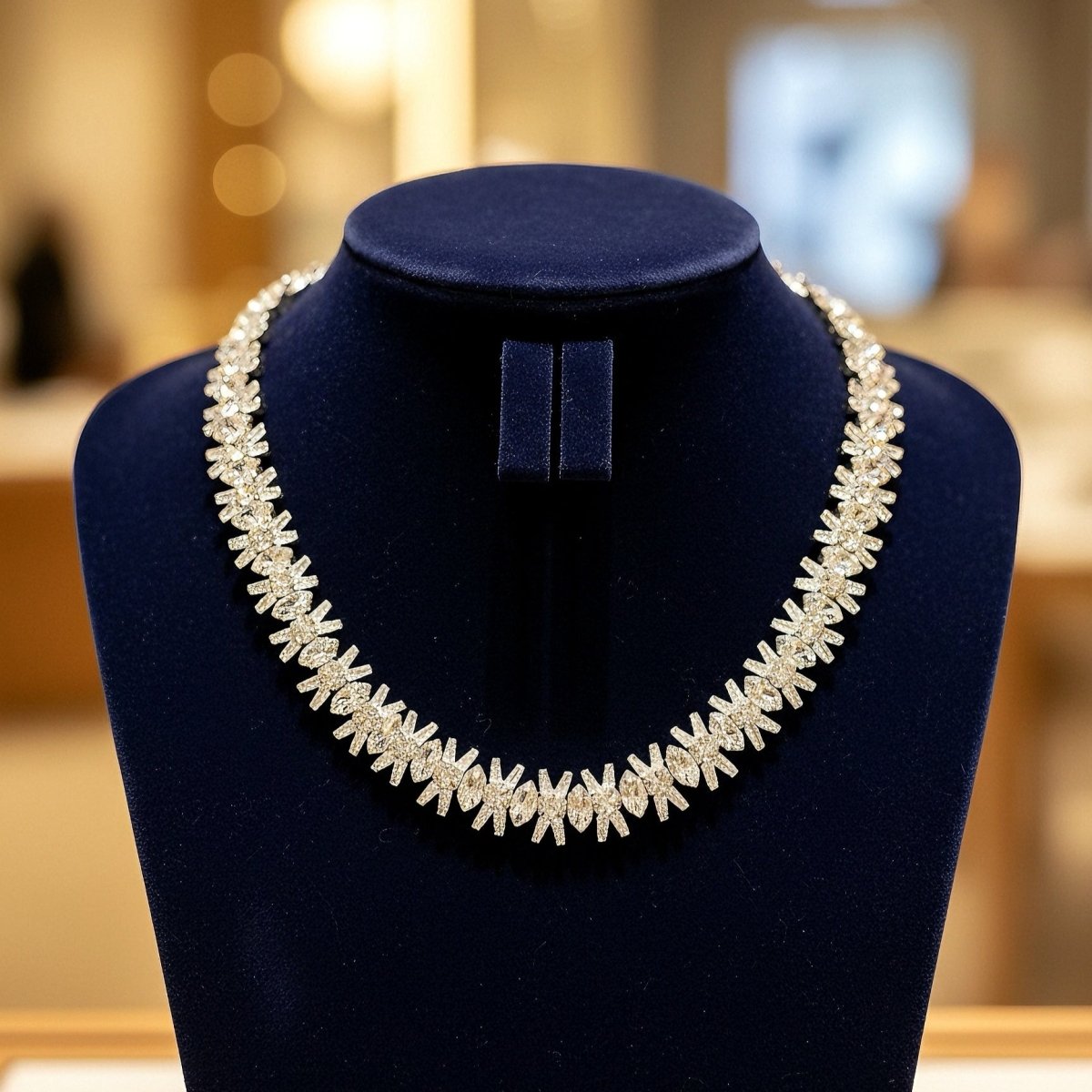 Leaf Cluster Statement Crystal Rhinestone Necklace(MAC371) - Mariam's Collection