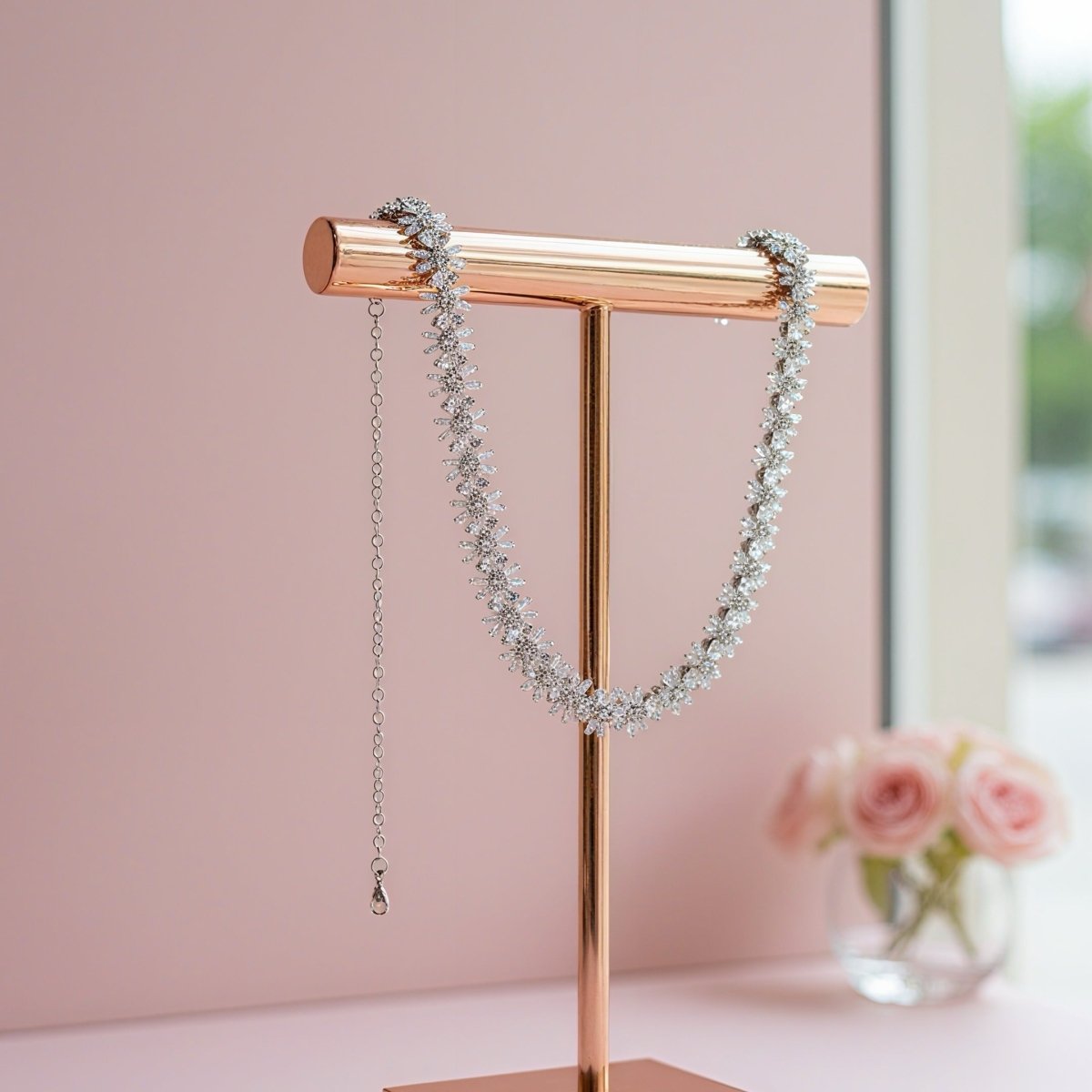 Leaf Cluster Statement Crystal Rhinestone Necklace(MAC371) - Mariam's Collection