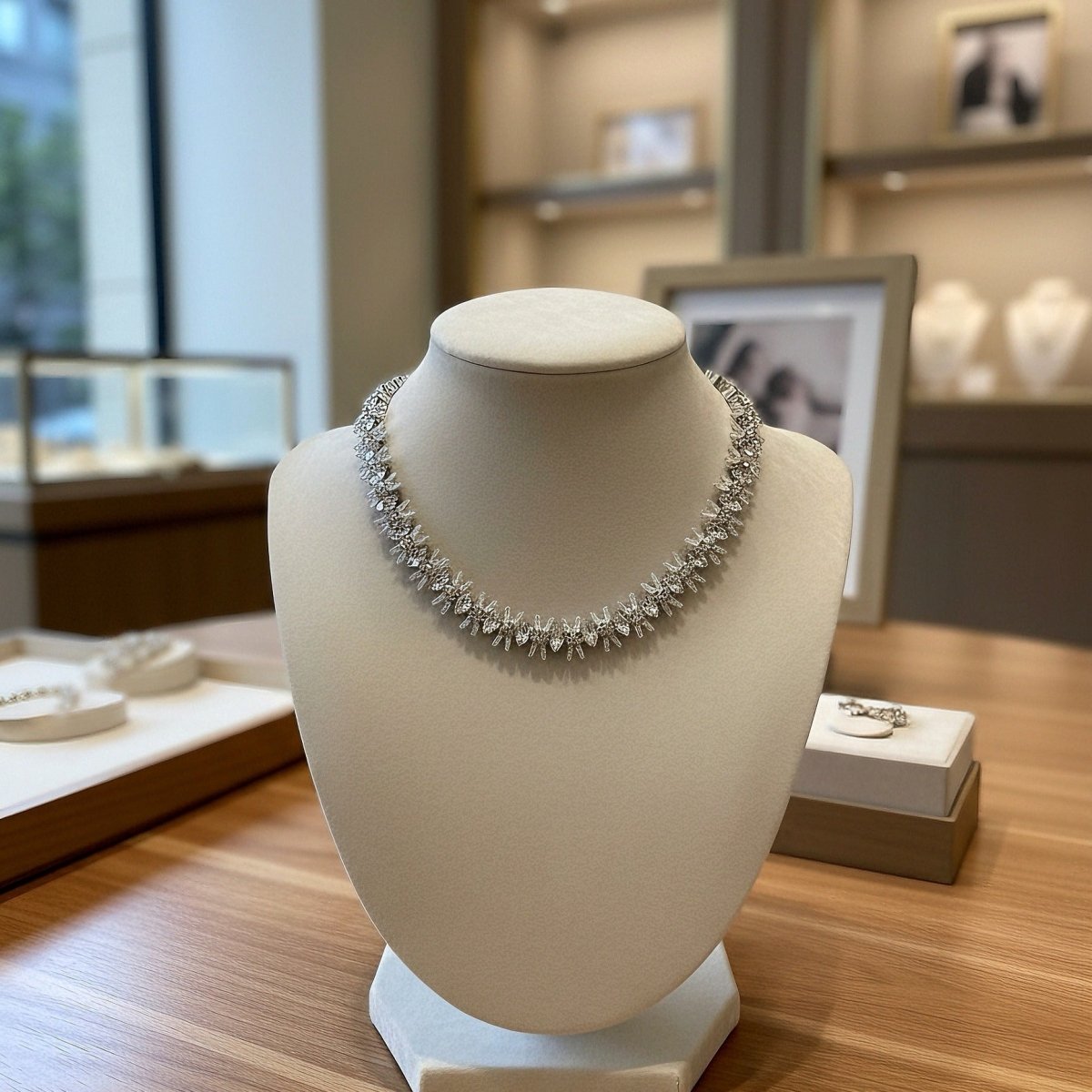 Leaf Cluster Statement Crystal Rhinestone Necklace(MAC371) - Mariam's Collection