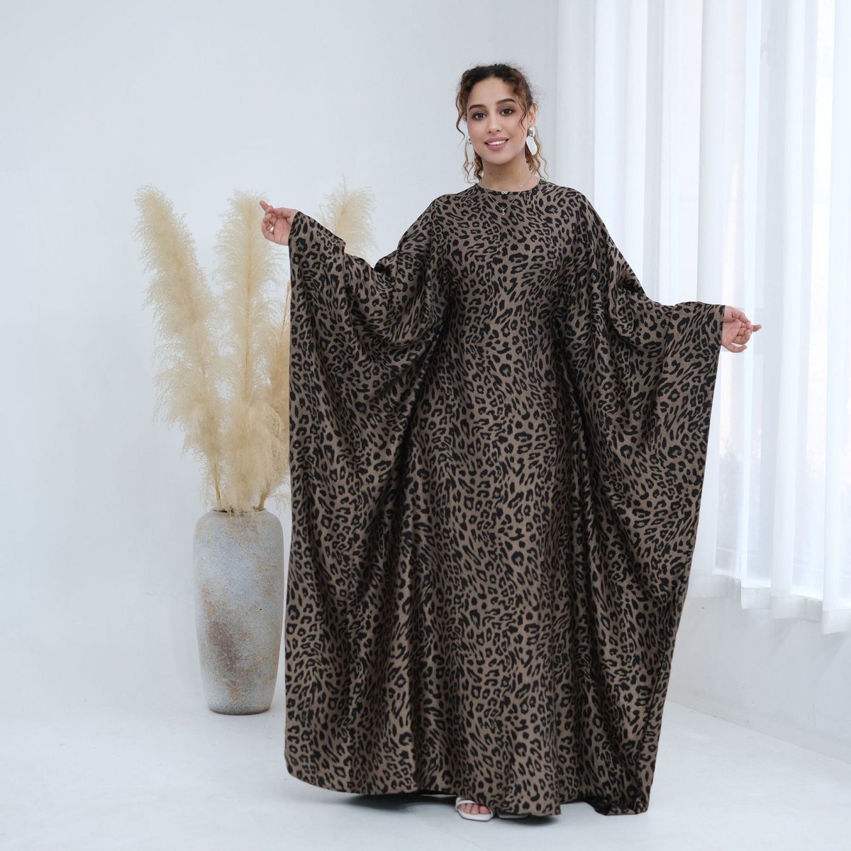 Leopard Print Batwing Maxi Dress(MA447) - Mariam's Collection