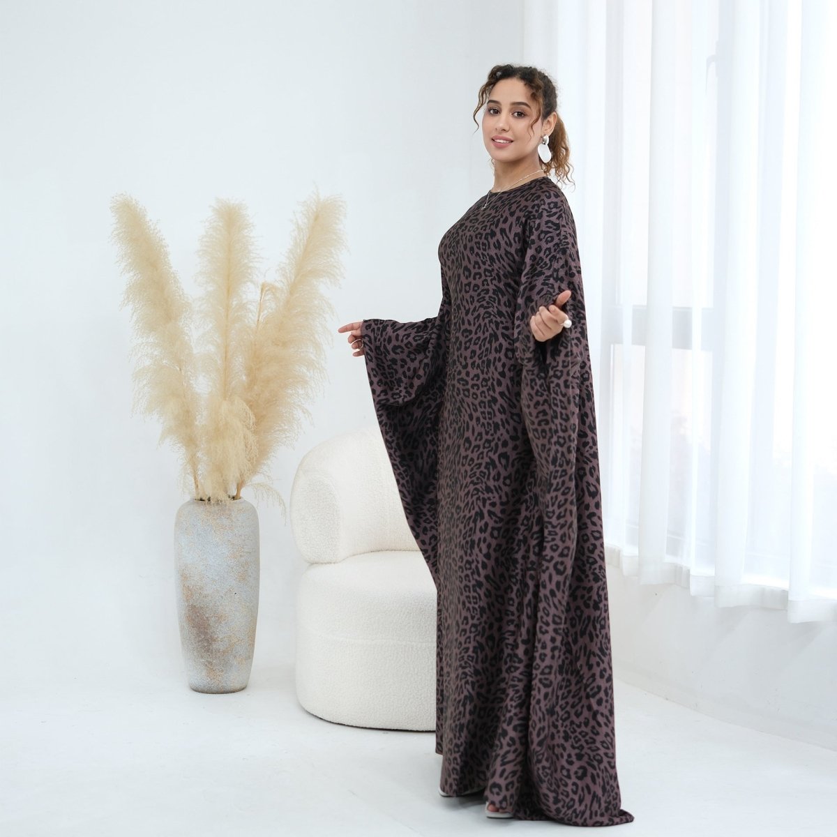 Leopard Print Batwing Maxi Dress(MA447) - Mariam's Collection