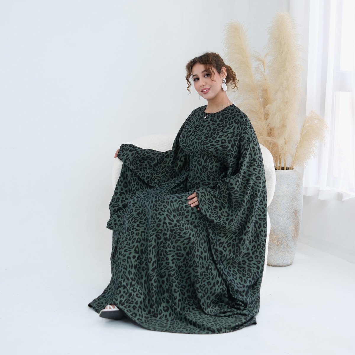 Leopard Print Batwing Maxi Dress(MA447) - Mariam's Collection