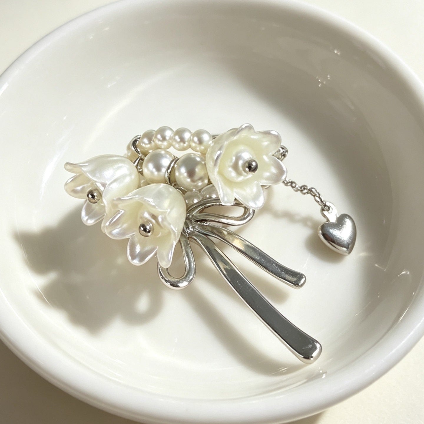 Lily of the Valley Pearl Bow Statement Ring | Adjustable Floral Ring(MAC482) - Mariam's Collection