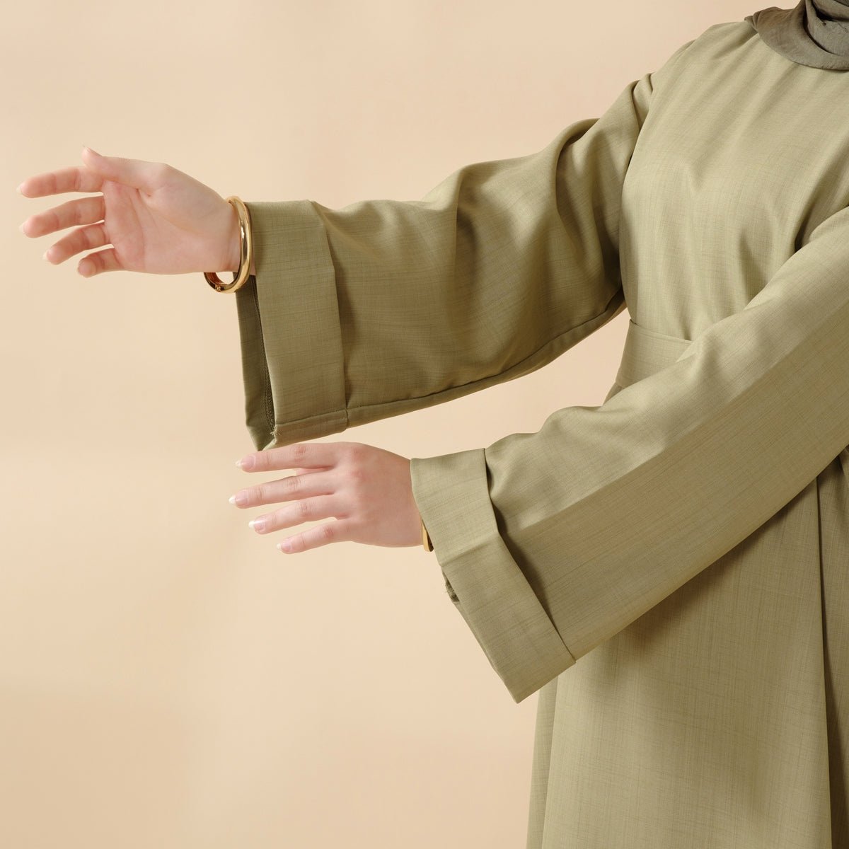Linen Plain Abaya with Pockets 2 - Piece Set (MA043) - Mariam's Collection