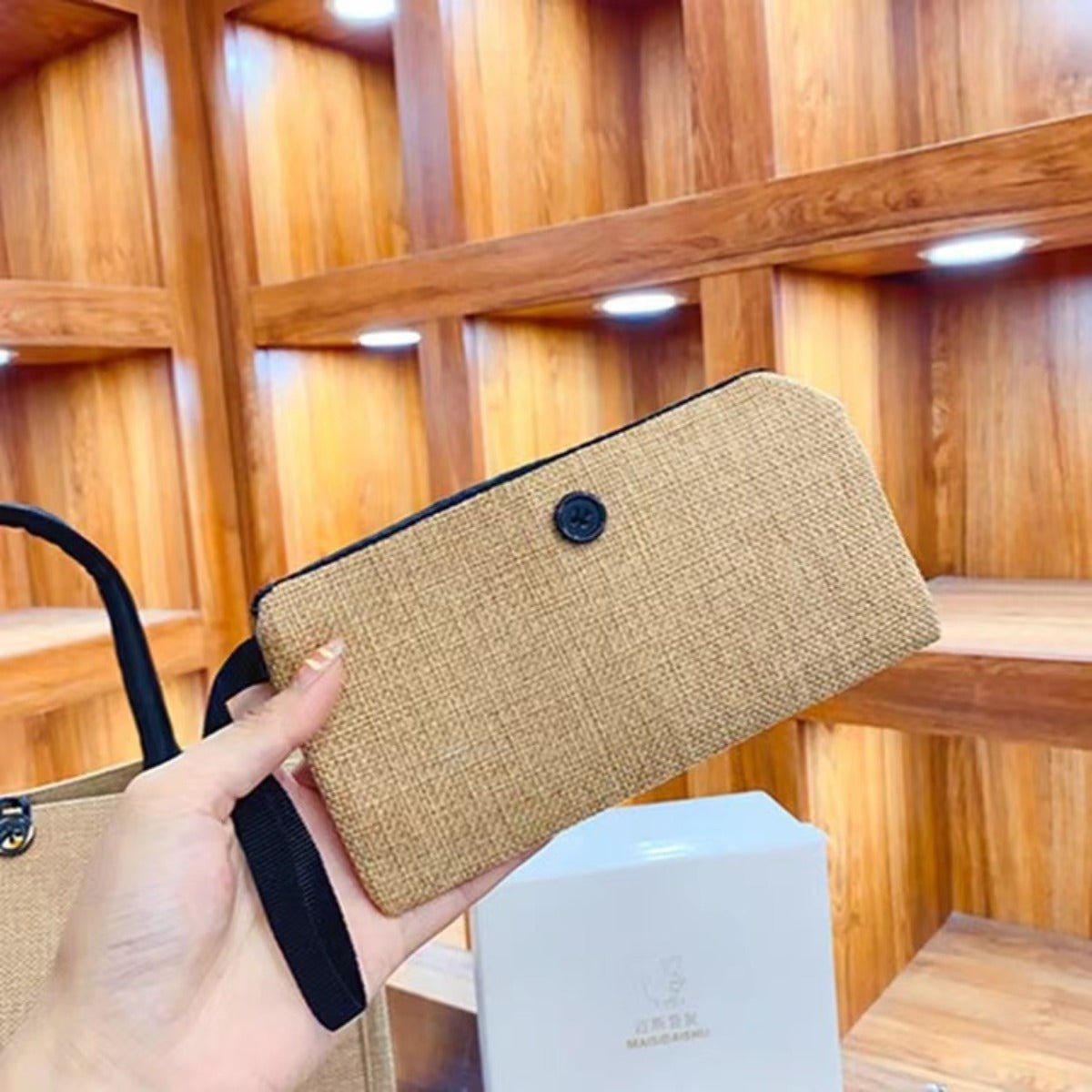 Linen Printed Tote Bag Set Natural Eco - Friendly Two - Piece Bag with Coin Purse(MAC258) - Mariam's Collection