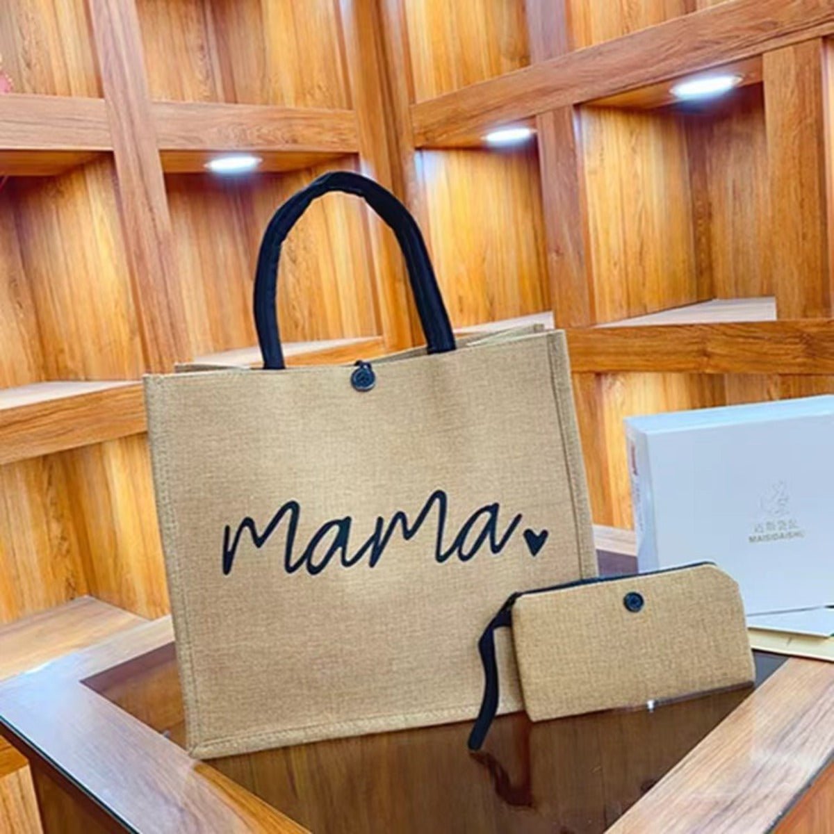 Linen Printed Tote Bag Set Natural Eco - Friendly Two - Piece Bag with Coin Purse(MAC258) - Mariam's Collection