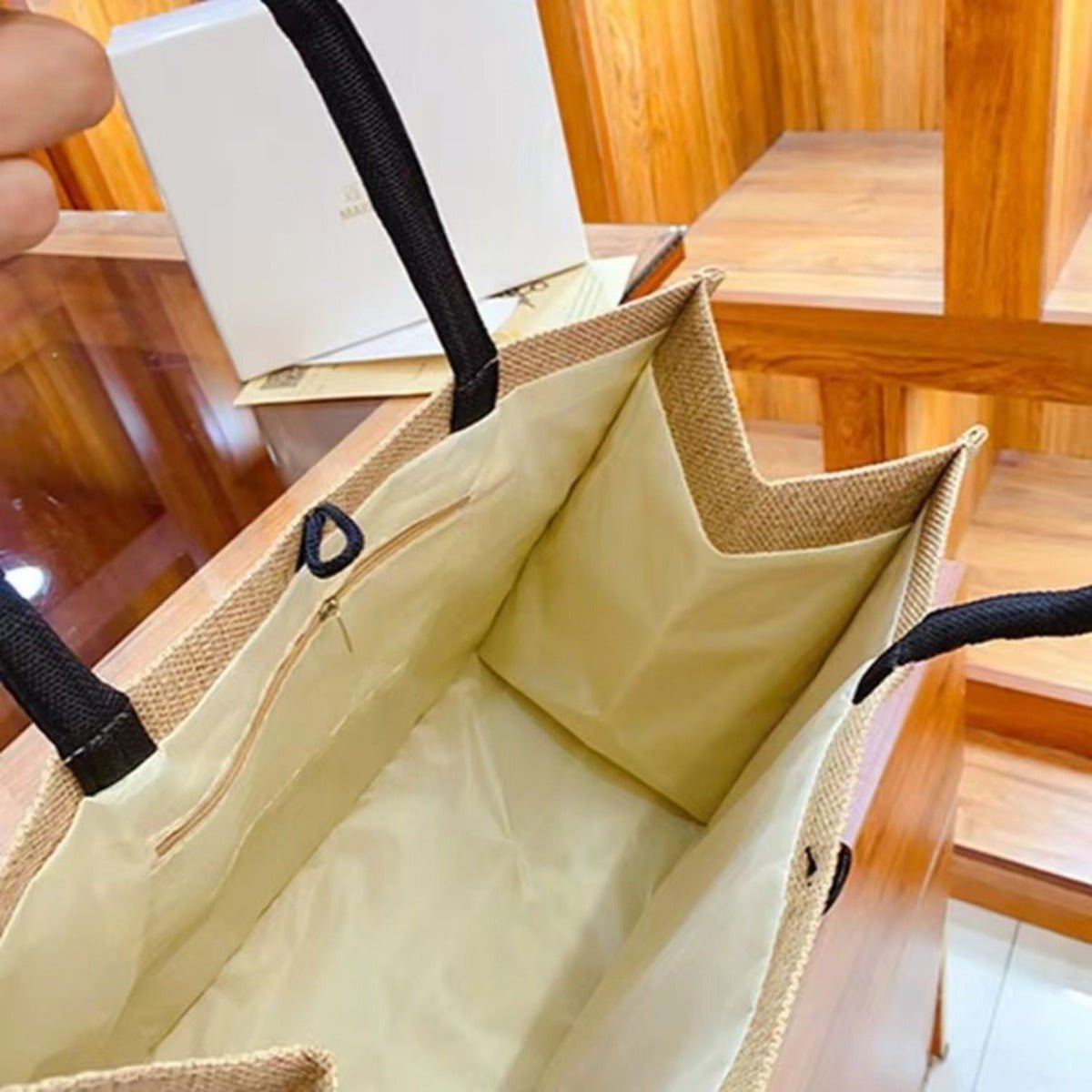 Linen Printed Tote Bag Set Natural Eco - Friendly Two - Piece Bag with Coin Purse(MAC258) - Mariam's Collection