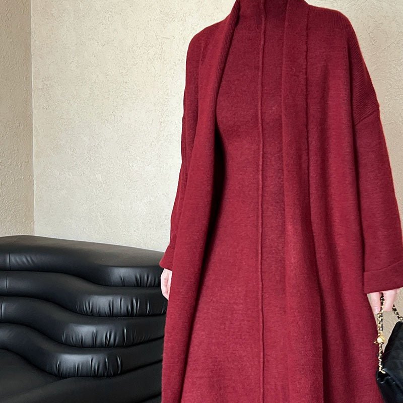 Long Knit Cardigan & Turtleneck Dress Set(MS177) - Mariam's Collection