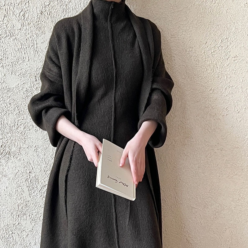 Long Knit Cardigan & Turtleneck Dress Set(MS177) - Mariam's Collection