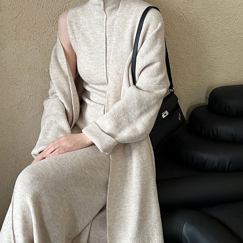 Long Knit Cardigan & Turtleneck Dress Set(MS177) - Mariam's Collection