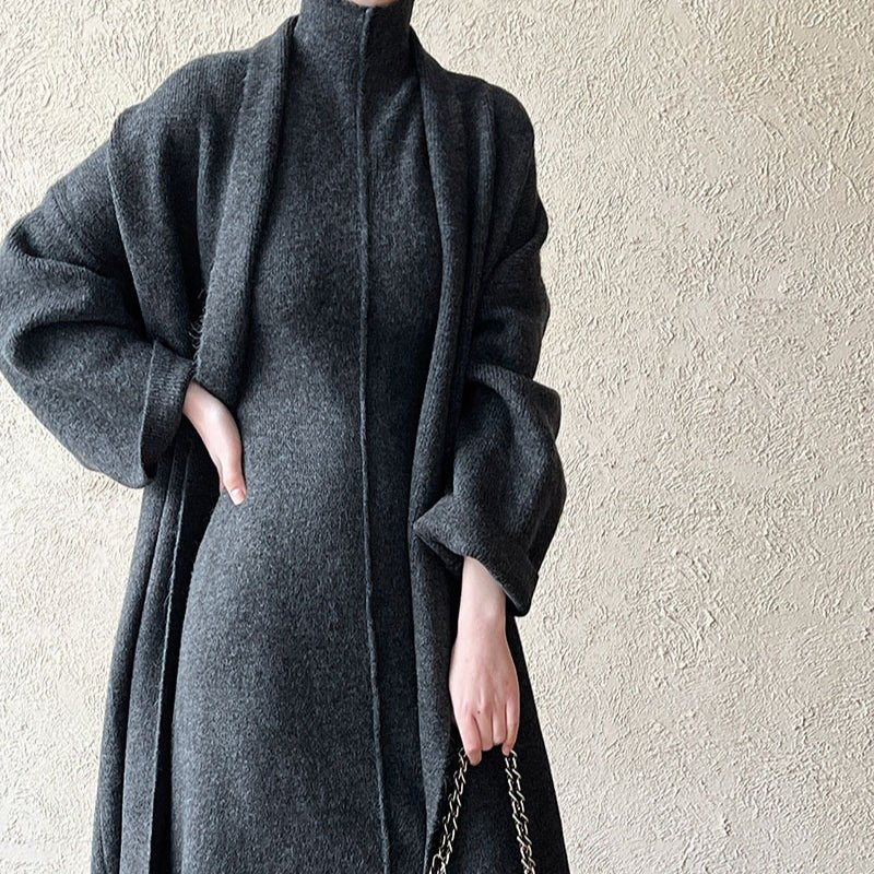 Long Knit Cardigan & Turtleneck Dress Set(MS177) - Mariam's Collection
