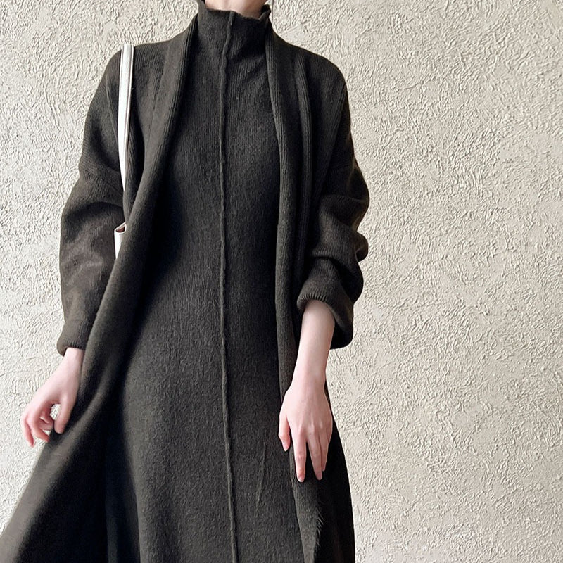 Long Knit Cardigan & Turtleneck Dress Set(MS177) - Mariam's Collection