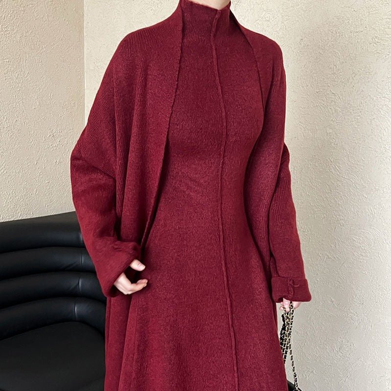 Long Knit Cardigan & Turtleneck Dress Set(MS177) - Mariam's Collection