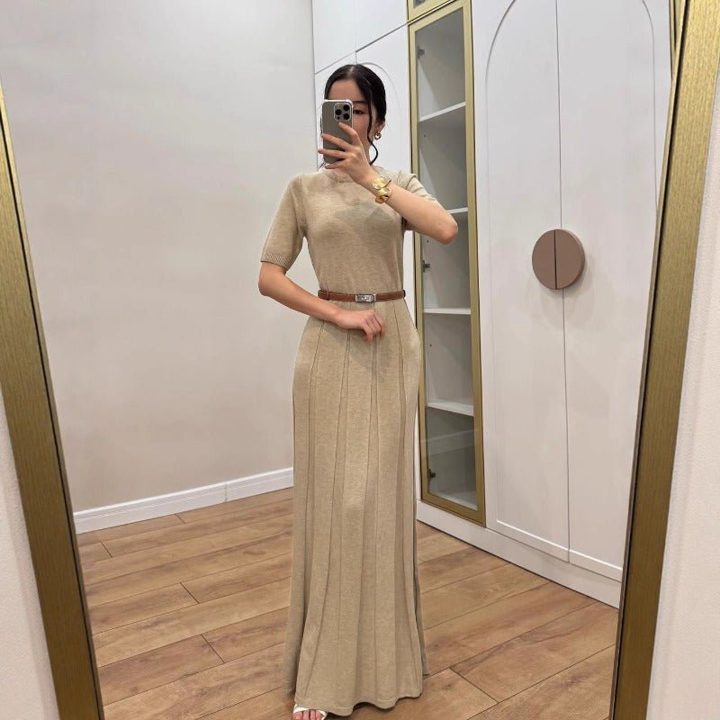 Long Open Cardigan & Pleated Dress Set(MS195) - Mariam's Collection