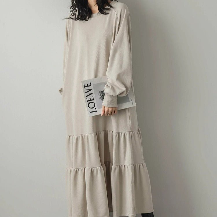 Loose Fit Ruffled Sweatshirt Maxi Dress(MS151) - Mariam's Collection