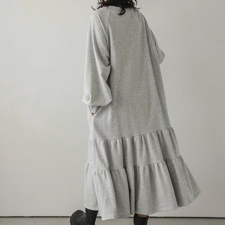 Loose Fit Ruffled Sweatshirt Maxi Dress(MS151) - Mariam's Collection