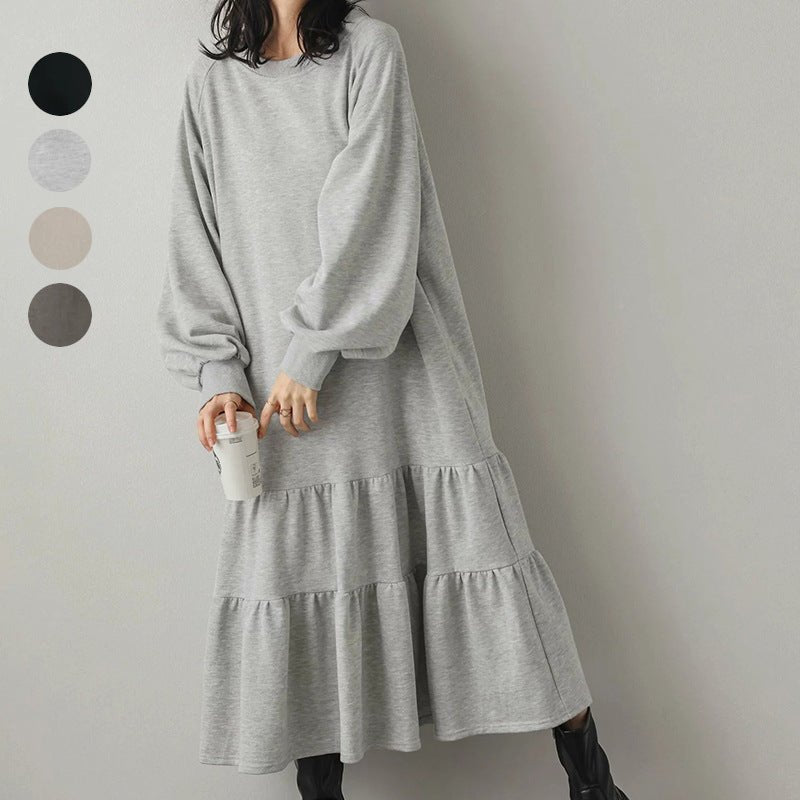 Loose Fit Ruffled Sweatshirt Maxi Dress(MS151), Black / M Loose Fit Ruffled Sweatshirt Maxi Dress(MS151), Black / M
