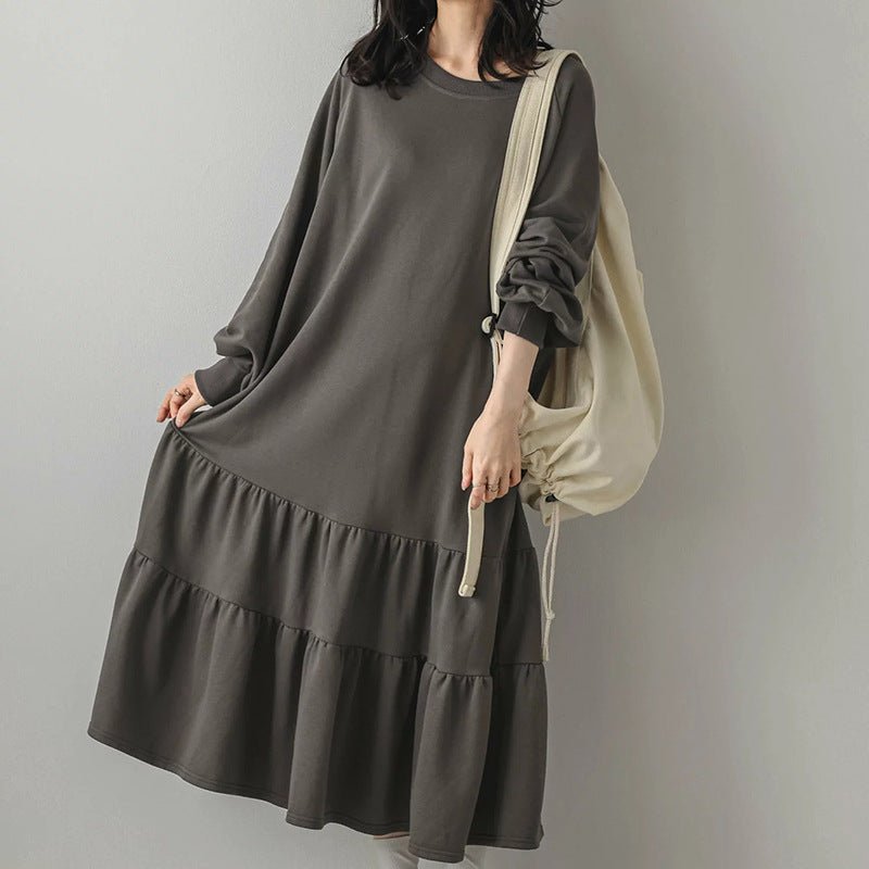 Loose Fit Ruffled Sweatshirt Maxi Dress(MS151) - Mariam's Collection
