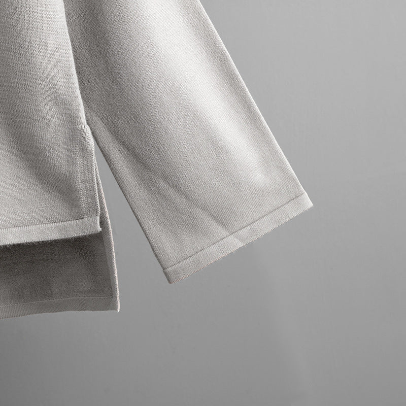 Loose Fit Solid Color Knit Two - Piece Set | Pullover Sweater & Wide Leg Pants with Side Slits(MS143) - Mariam's Collection