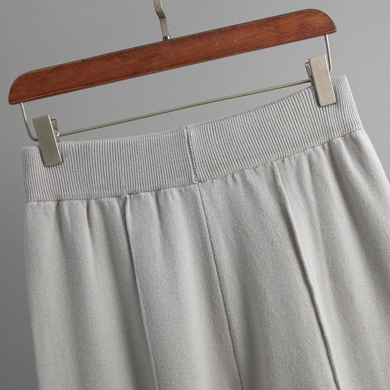 Loose Fit Solid Color Knit Two - Piece Set | Pullover Sweater & Wide Leg Pants with Side Slits(MS143) - Mariam's Collection