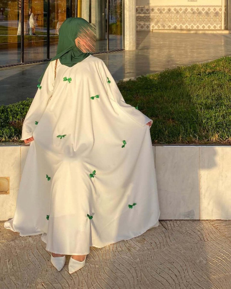 Loose Hem Long Abaya with Bell Sleeves & Butterfly Bow Detail (MA151) - Mariam's Collection