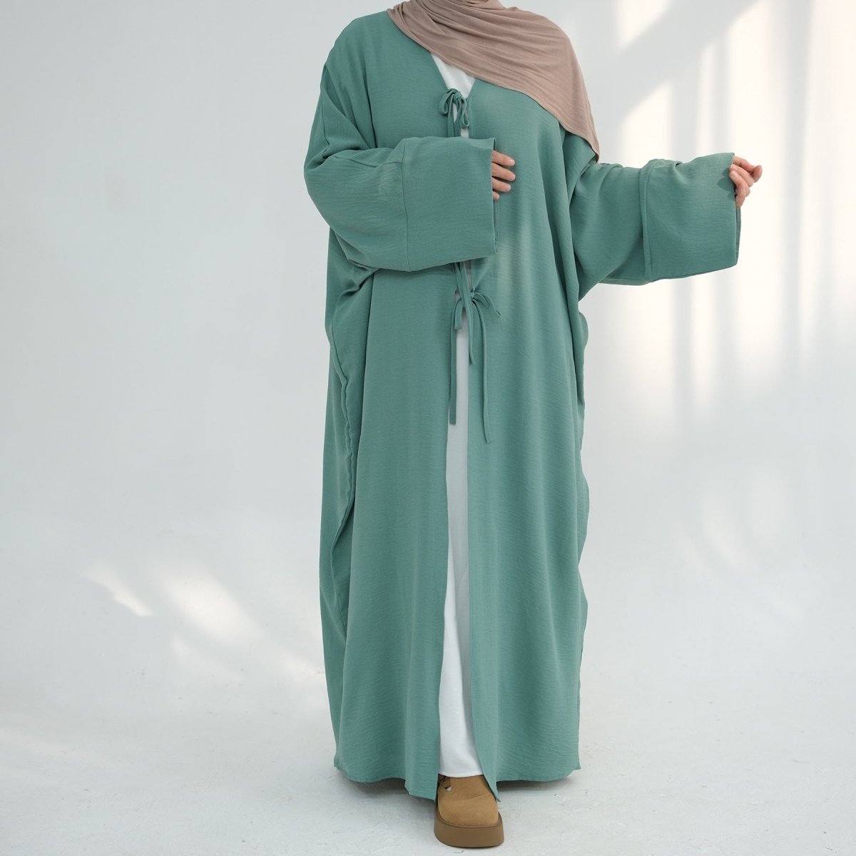 Loose Lace - Up Kimono Open Abaya (MOA107) - Mariam's Collection