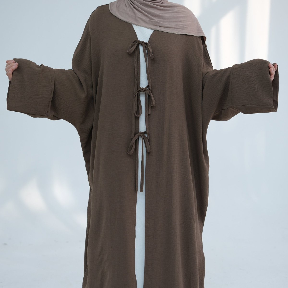 Loose Lace - Up Kimono Open Abaya (MOA107) - Mariam's Collection