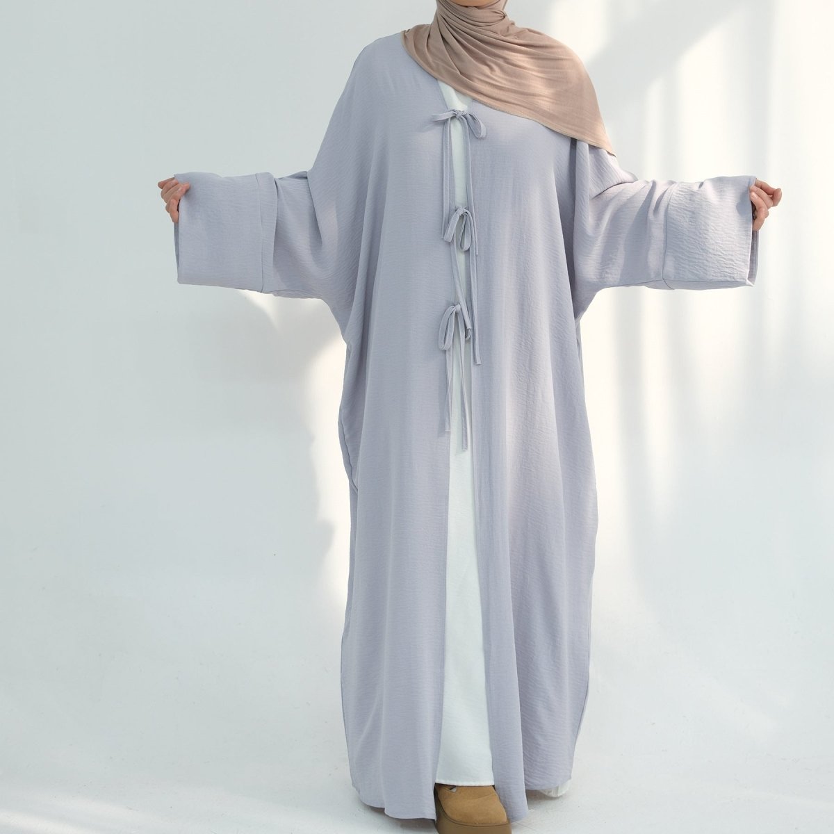 Loose Lace - Up Kimono Open Abaya (MOA107) - Mariam's Collection