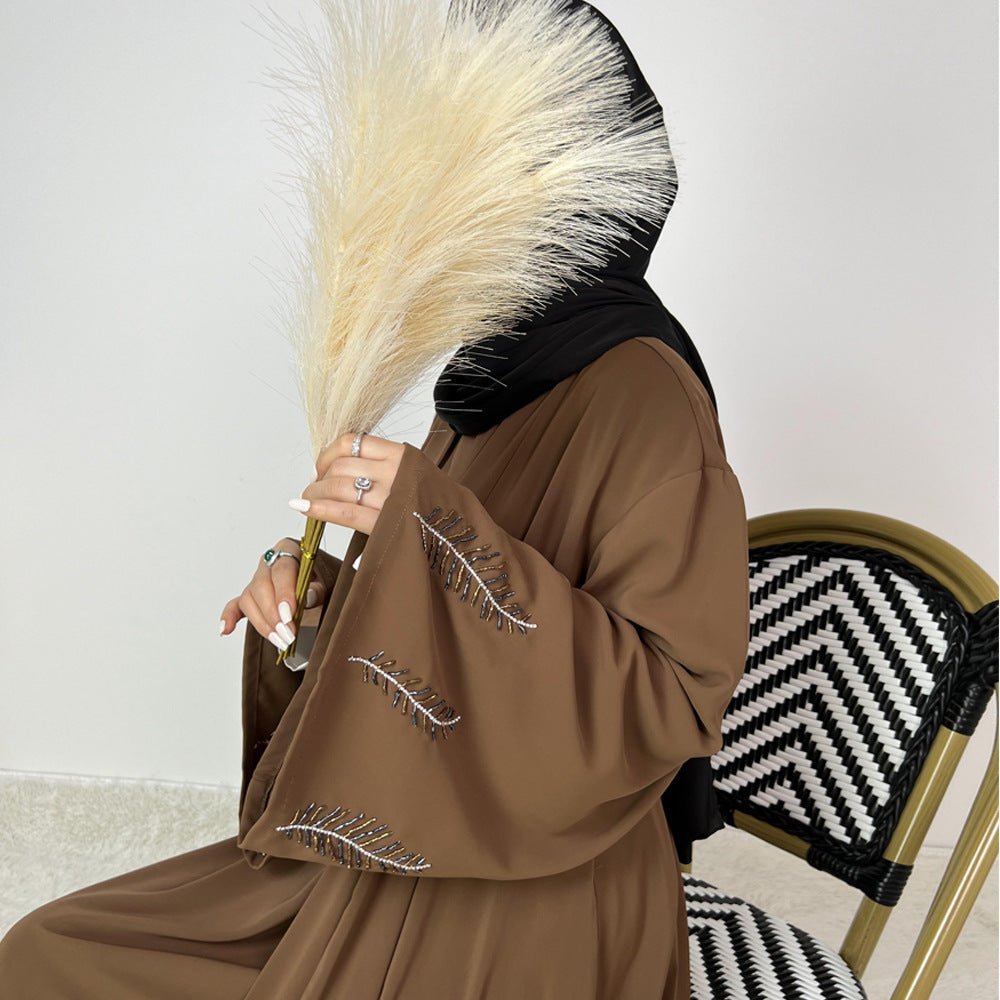 Luxe 3 - Piece Hand - Beaded Sleeve Abaya Maxi Robe Hijab - Inclusive Embroidered Kaftan. (MOA147) - Mariam's Collection