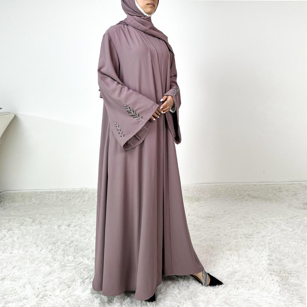Luxe 3 - Piece Hand - Beaded Sleeve Abaya Maxi Robe Hijab - Inclusive Embroidered Kaftan. (MOA147) - Mariam's Collection