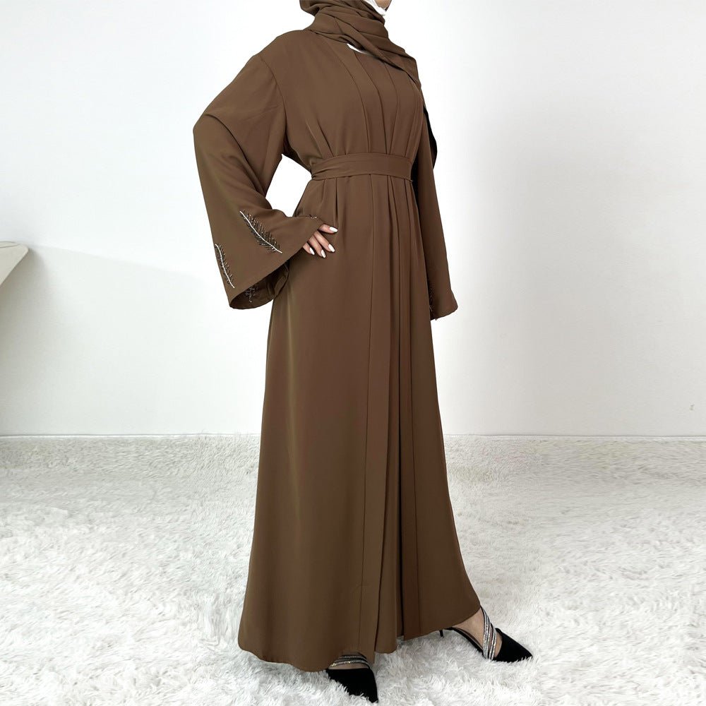 Luxe 3 - Piece Hand - Beaded Sleeve Abaya Maxi Robe Hijab - Inclusive Embroidered Kaftan. (MOA147) - Mariam's Collection