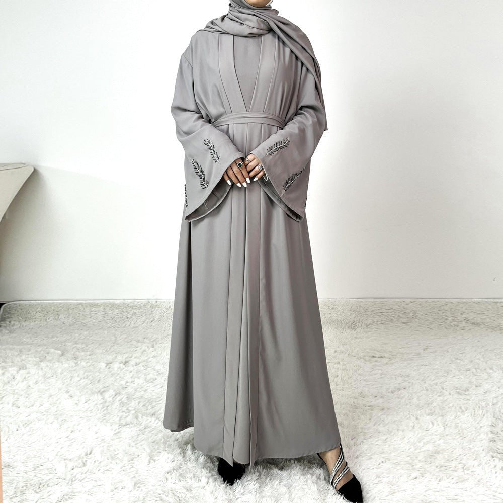 Luxe 3 - Piece Hand - Beaded Sleeve Abaya Maxi Robe Hijab - Inclusive Embroidered Kaftan. (MOA147) - Mariam's Collection