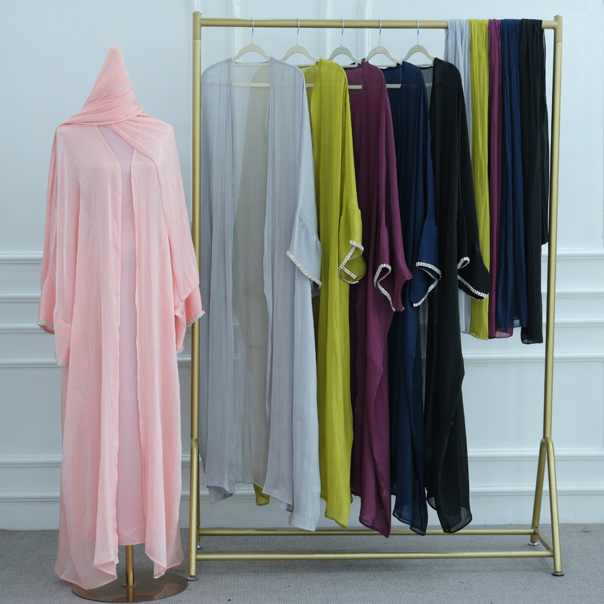 Luxe Beaded Cardigan Abaya | Modest Luxury Evening Wear Beading - Embellished Robes (MOA195) - Mariam's Collection