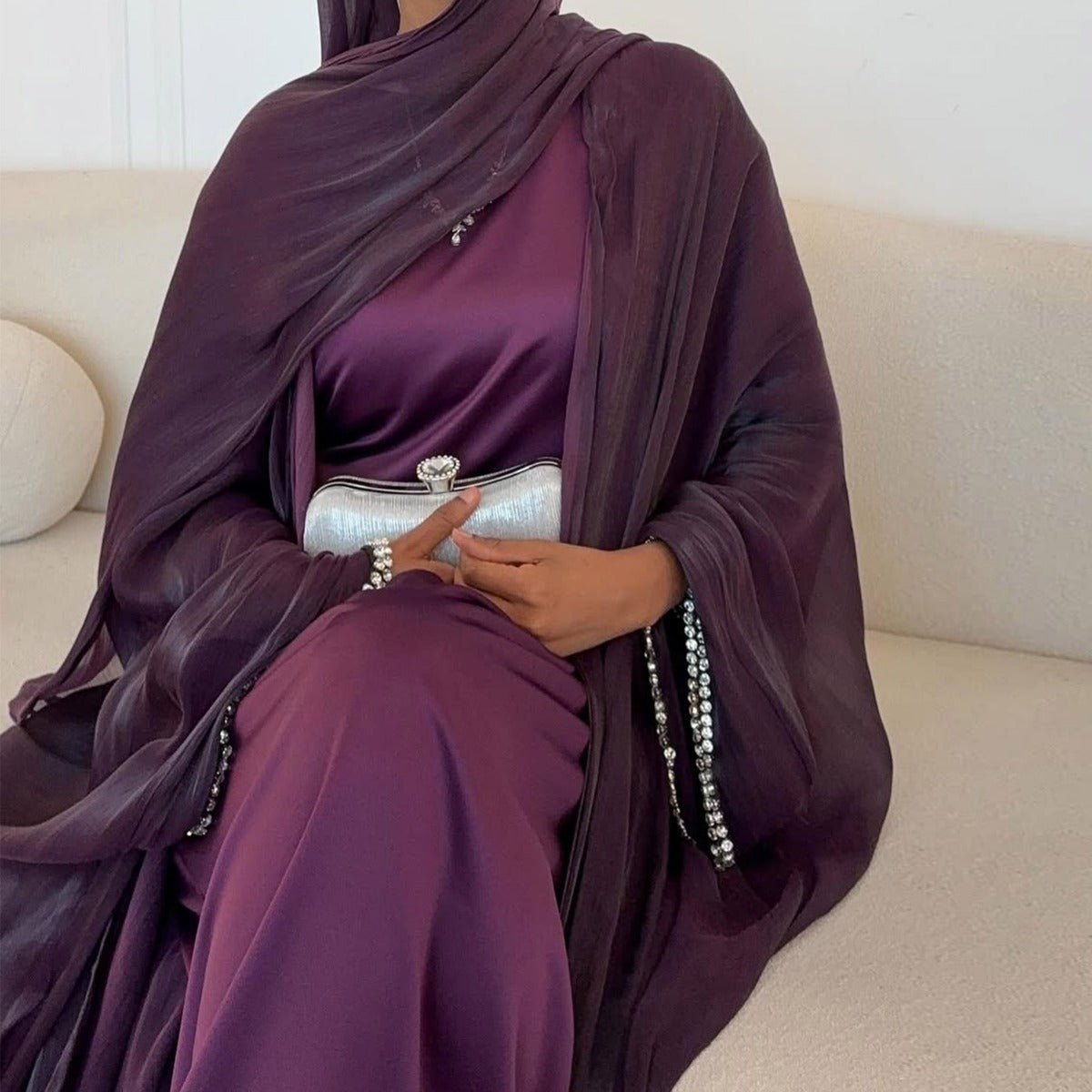 Luxe Beaded Cardigan Abaya | Modest Luxury Evening Wear Beading - Embellished Robes (MOA195) - Mariam's Collection