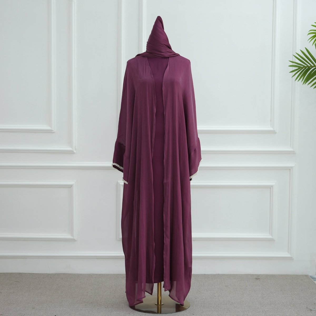 Luxe Beaded Cardigan Abaya | Modest Luxury Evening Wear Beading - Embellished Robes (MOA195) - Mariam's Collection