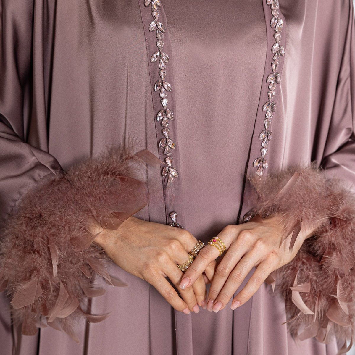 Luxe Satin Halter Dress & Feather Trim Cape Set(MOA250) - Mariam's Collection