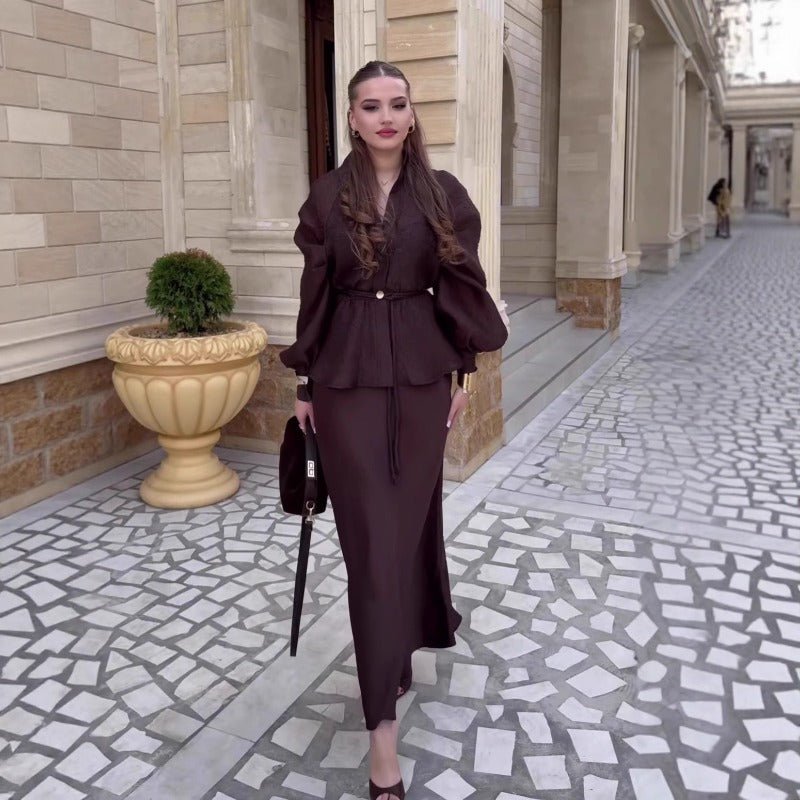 Luxe Satin Wrap Top & Maxi Skirt Set(MS186) - Mariam's Collection