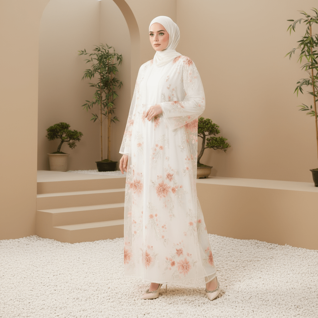 Luxury 3D Floral Sequin Embroidered Open Abaya for Weddings & Eid(MOA306) - Mariam's Collection