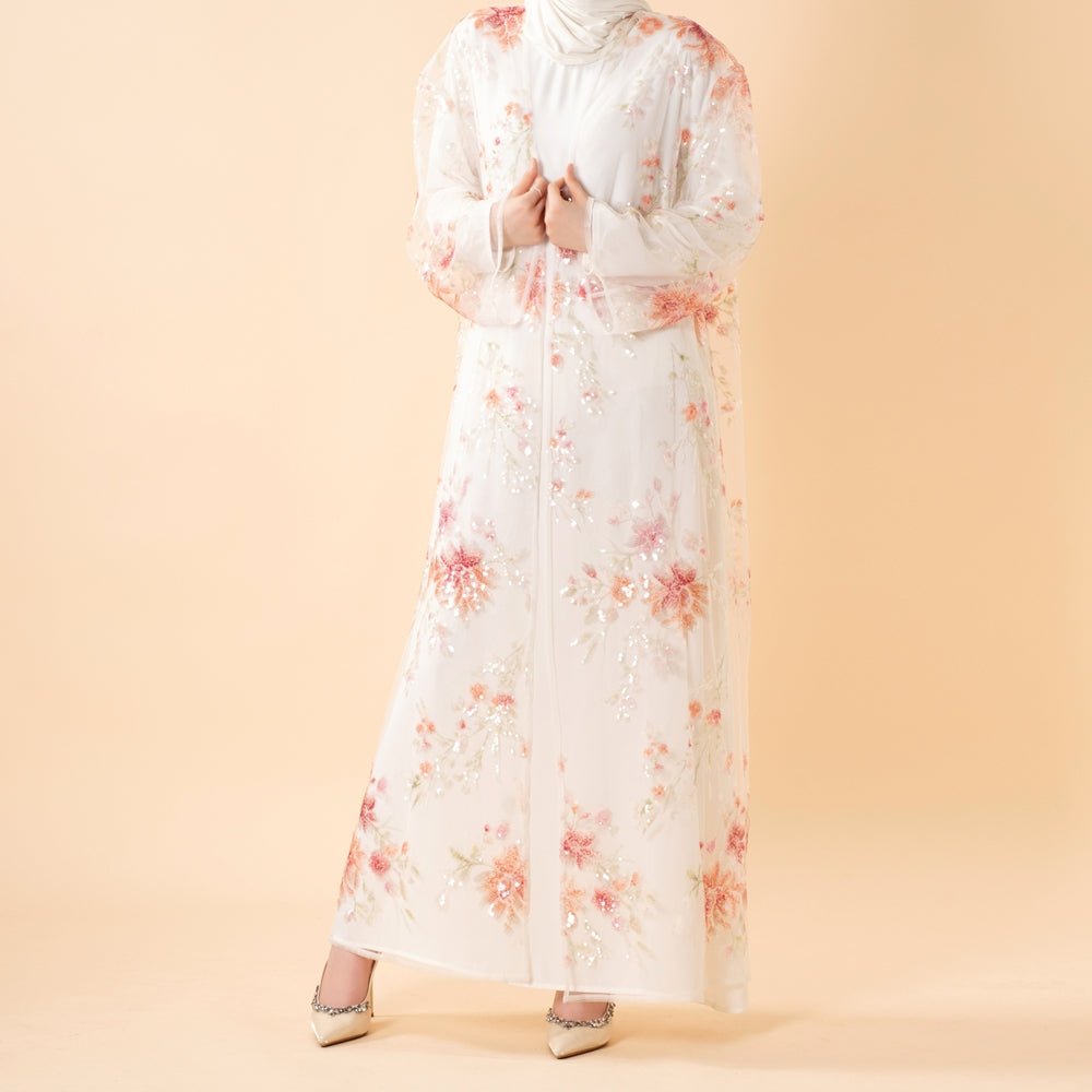 Luxury 3D Floral Sequin Embroidered Open Abaya for Weddings & Eid(MOA306) - Mariam's Collection