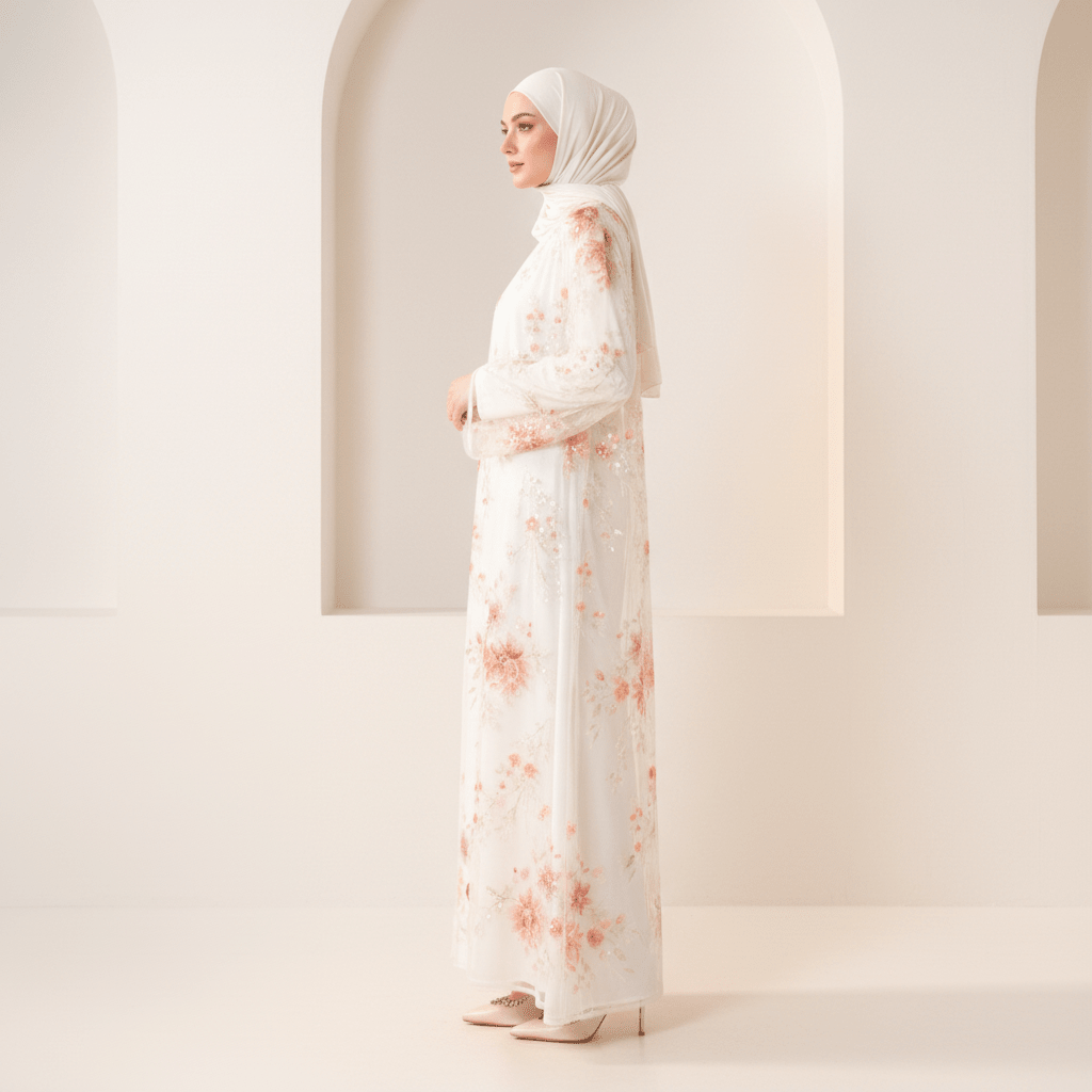 Luxury 3D Floral Sequin Embroidered Open Abaya for Weddings & Eid(MOA306) - Mariam's Collection