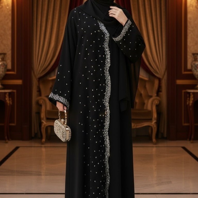 Luxury Black Starry Diamond Abaya (MOA240) - Mariam's Collection