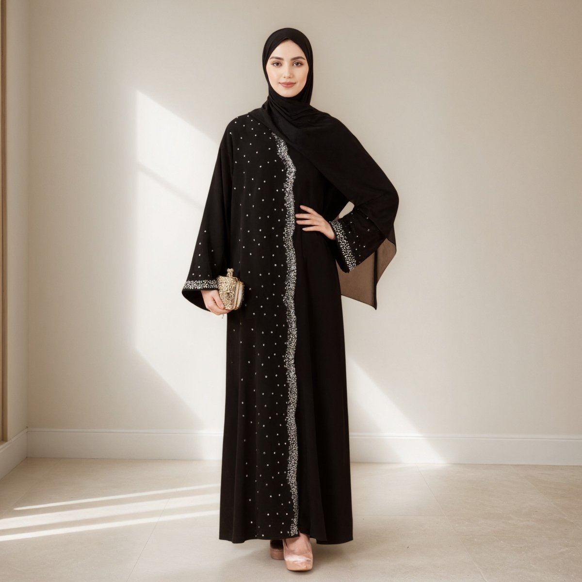 Luxury Black Starry Diamond Abaya (MOA240) - Mariam's Collection