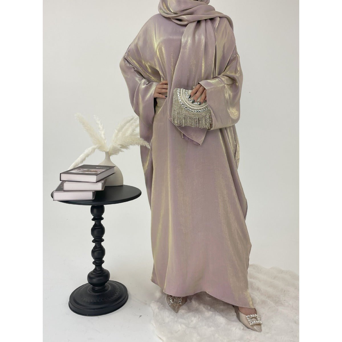 Luxury Bubble Sleeve Abaya Dress | Muslim Elegant Evening Wear Glossy Modest Robe. (MA245) - Mariam's Collection