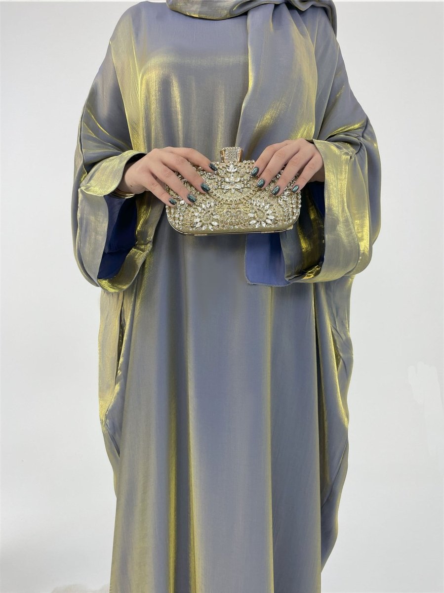 Luxury Bubble Sleeve Abaya Dress | Muslim Elegant Evening Wear Glossy Modest Robe. (MA245) - Mariam's Collection